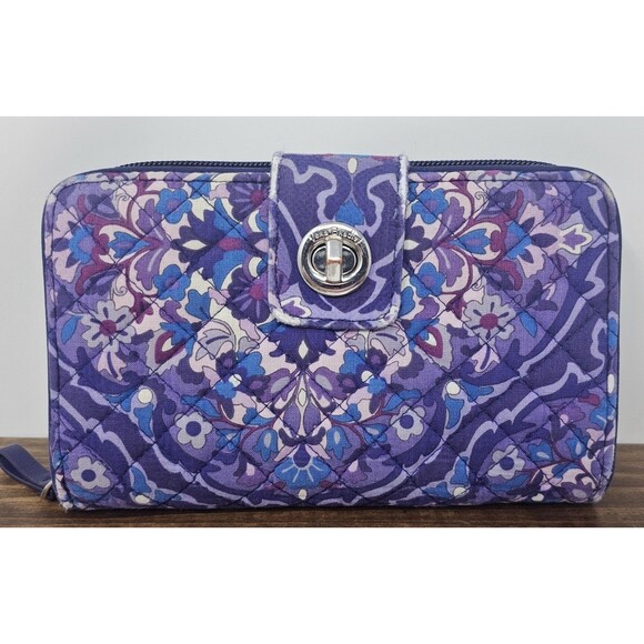 Vera Bradley RFID Turnlock Wallet Organizer Retired Java Purple *Flaws* - Picture 1 of 14